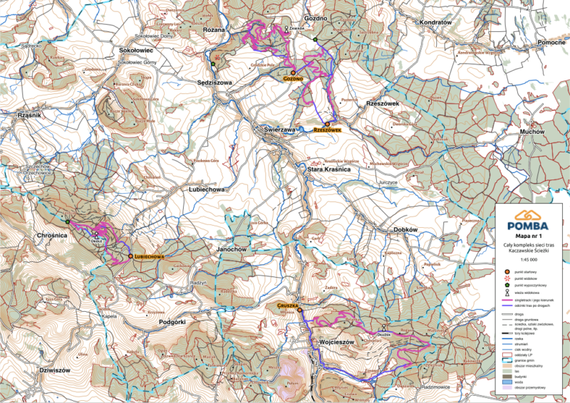 Polskie singletracki 2017-2018: Góry Kaczawskie mapa tras 2018